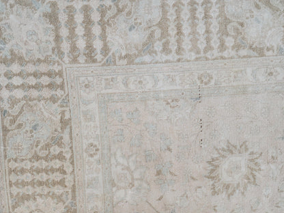 9x12 Neutral Wool Vintage Rug, Hand Knotted, Floral Persian Design
