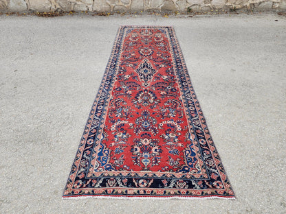 3x9 Vintage Red Runner Rug: Oriental Hand Woven, Persian Floral Design