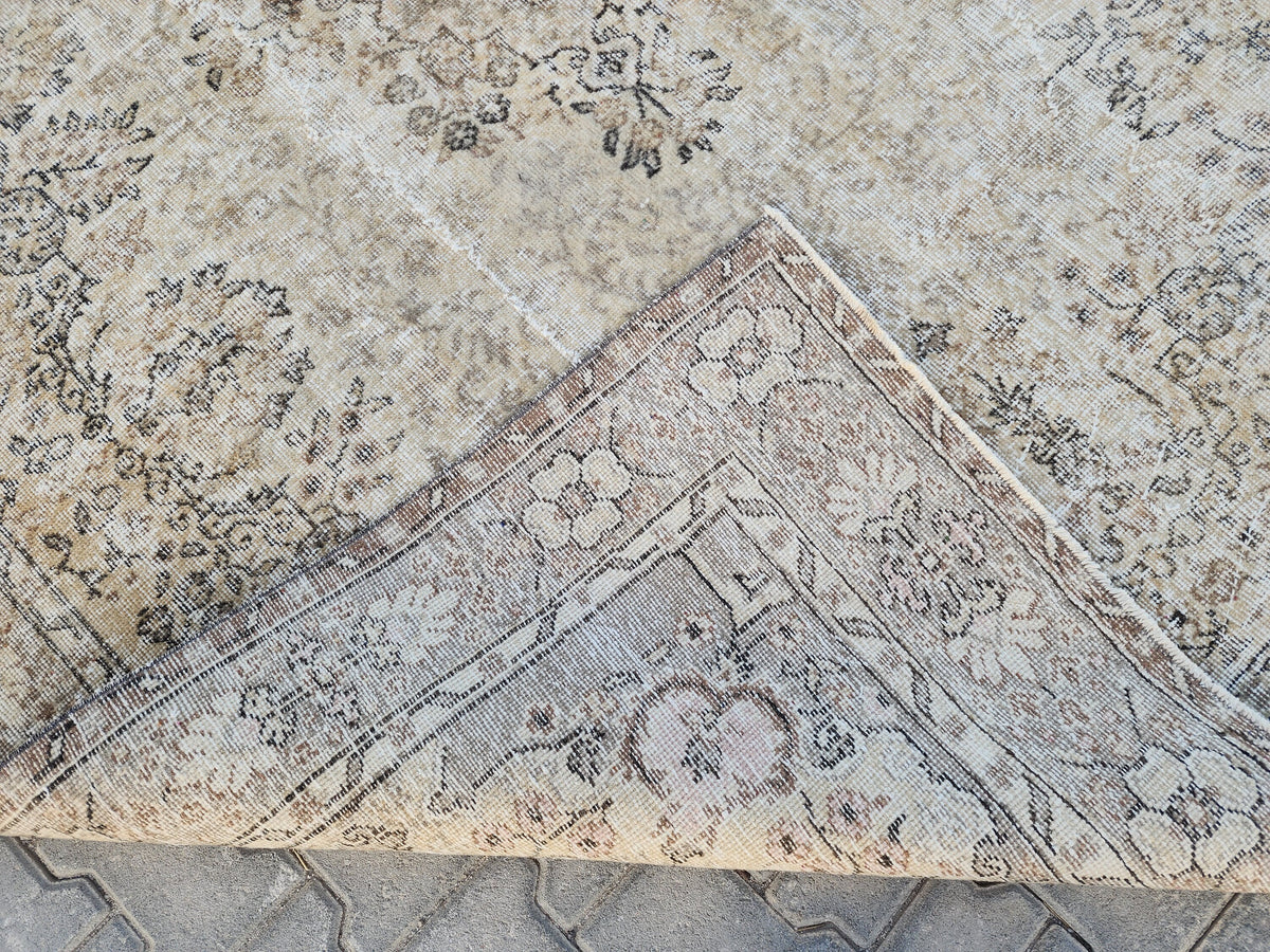 7x10 Neutral Area Rug, Living Room Boho Decor, Turkish Wool Hand Made