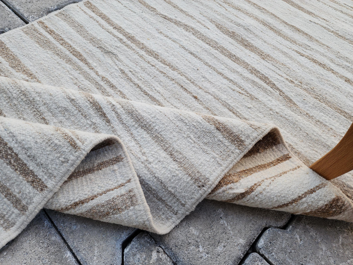 2x11 Hand Knotted Turkish Kilim Runner Rug: Neutral Wool, Rustic Decor