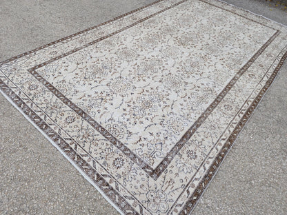 Neutral Handmade Oushak Rug 6x10: Wool Turkish Oriental Area Rug, Farmhouse Decor