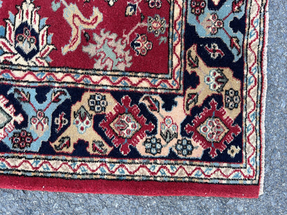 6x8 Vintage Oushak Rug: Red Wool Traditional Carpet