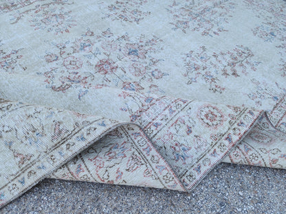 Hand Knotted Oushak Rug 6x10: Turkish Wool Neutral Area Rug