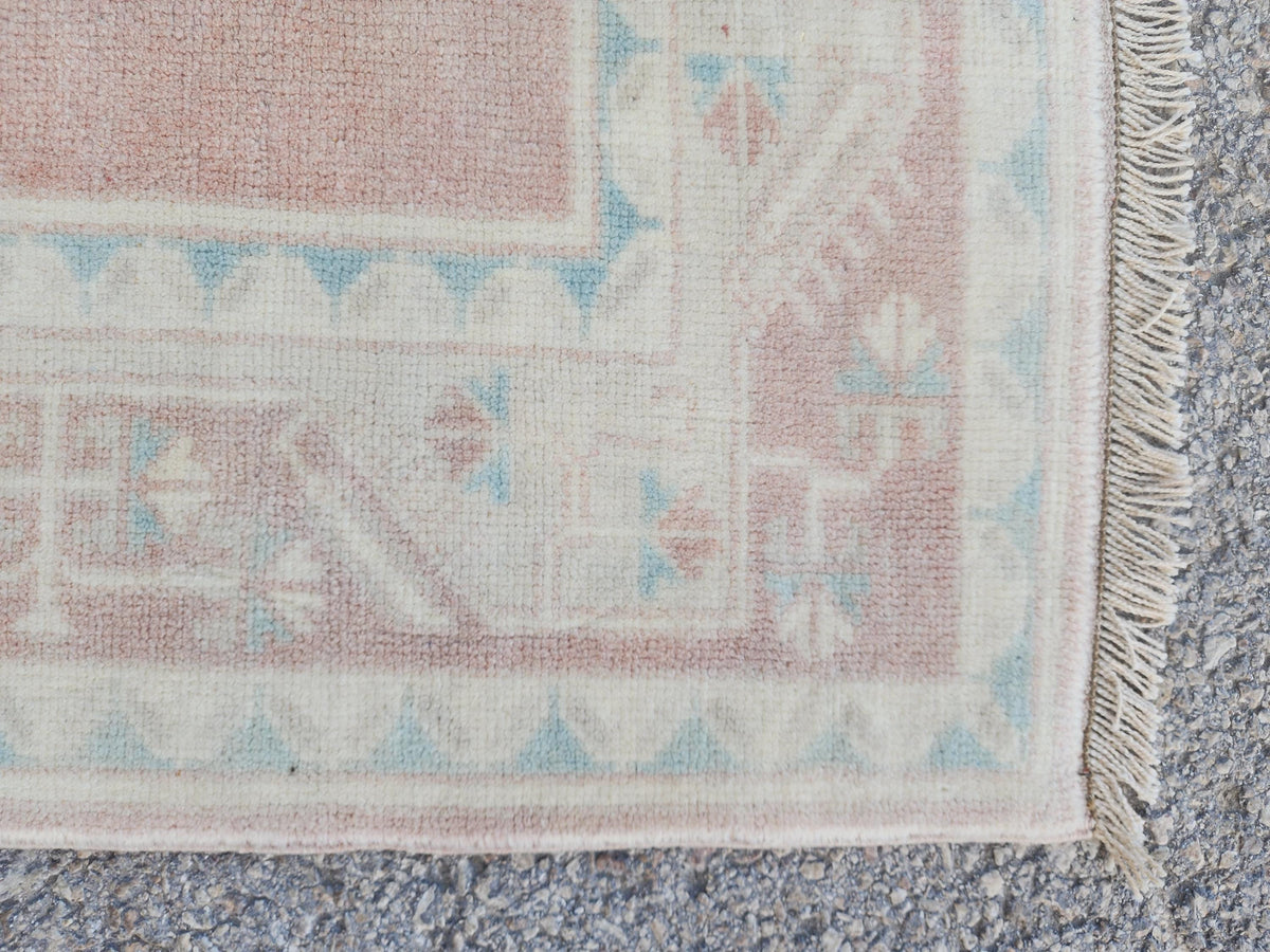 2x4 Mini Runner Rug, Oriental Hand Made Carpet For Boho Decor, Beige and Faded Red