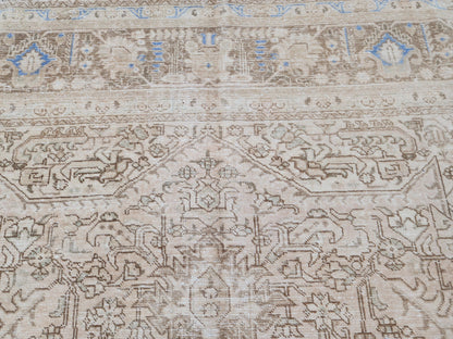 Heriz Neutral Rug 9x12, Hand Knotted Beige And Brown Wool, Living Room Rustic Decor