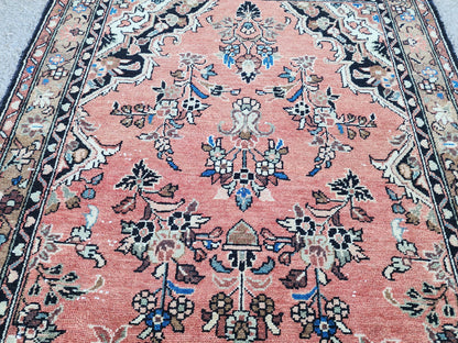 Vintage Boho Runner Rug 3x9: Hand Knotted, Red and Black