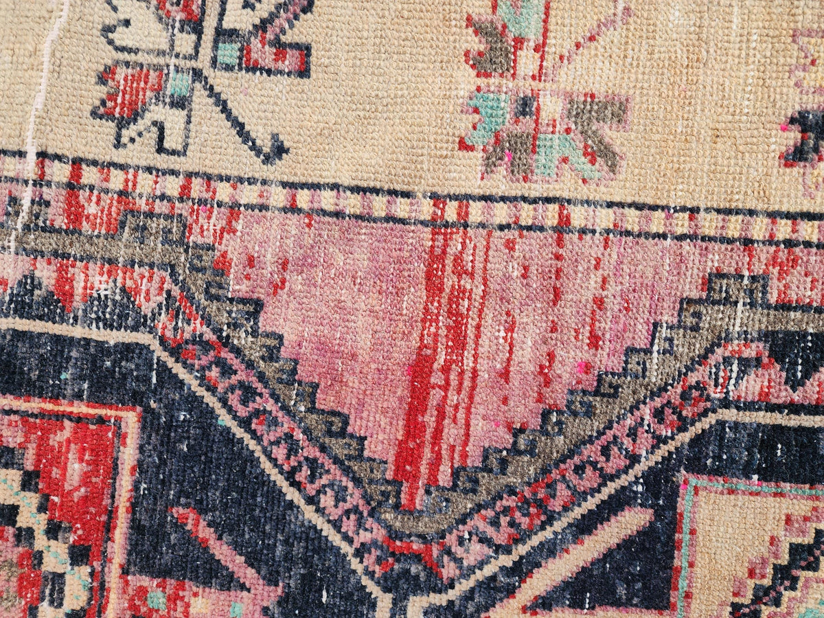 Turkish Runner Rug 3x11, Brown and Pink Color Hallway Carpet, Home Rustic Decor