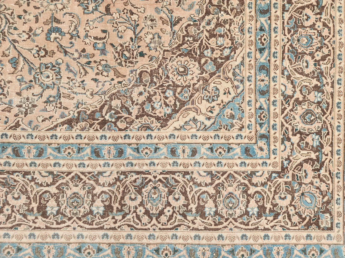 Neutral Persian Rug 9x12, Beige & Green Hand-Knotted, Neutral Living Room Decor
