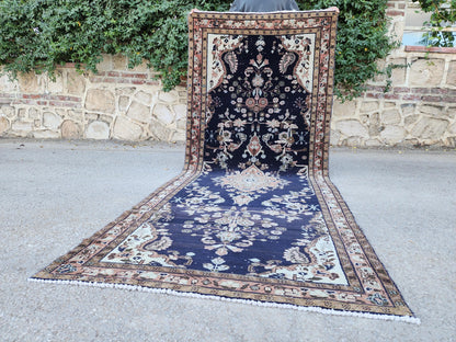 4x9 Hand Made Runner Rug: Navy Blue, Home Rustic Entry Decor
