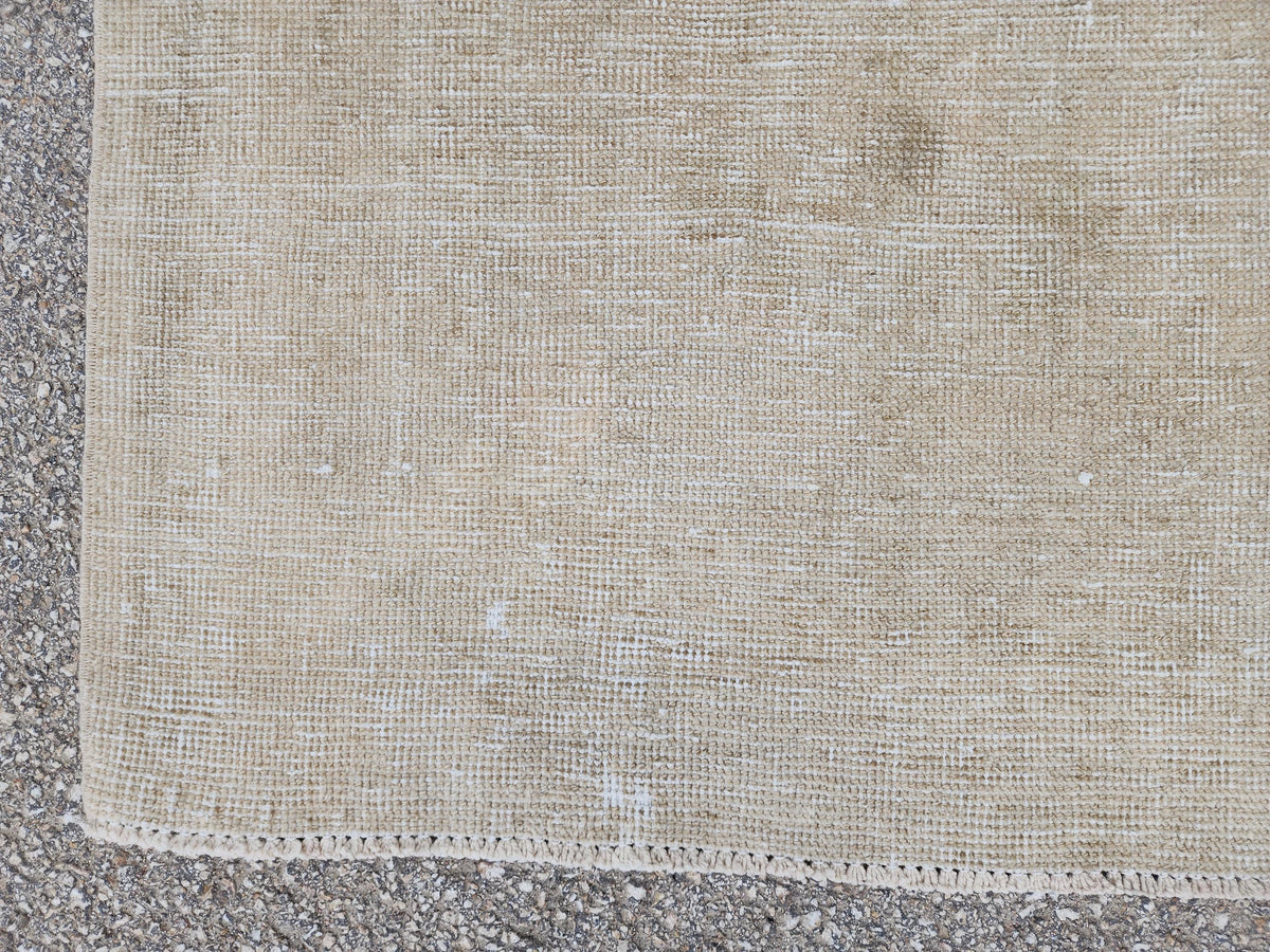 3x11 Neutral Hand-Knotted Turkish Runner Rug, Wool Hallway & Entryway Rug, Rustic Decor