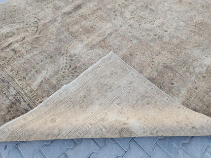 9×12 Vintage Wool Rug, Hand Knotted, Neutral Beige Oriental Persian Traditional Carpet
