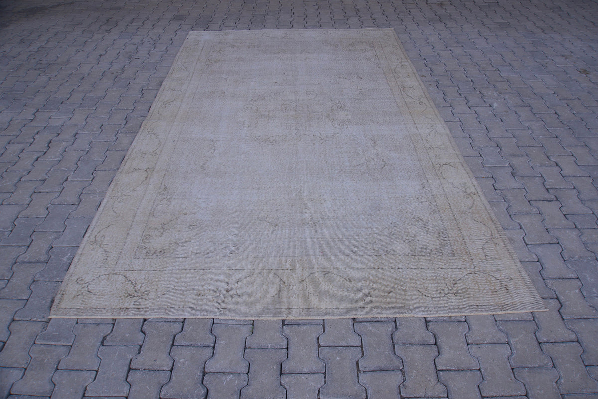 Neutral Area Rug 7x10, Beige Wool Hand Made, Turkish Carpet For Home Decor