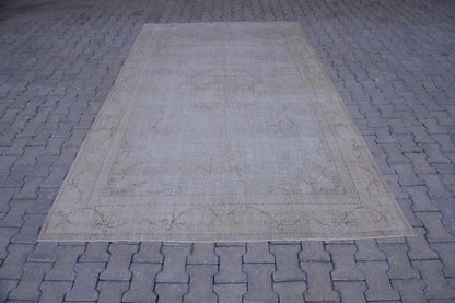 Neutral Area Rug 7x10, Beige Wool Hand Made, Turkish Carpet For Home Decor