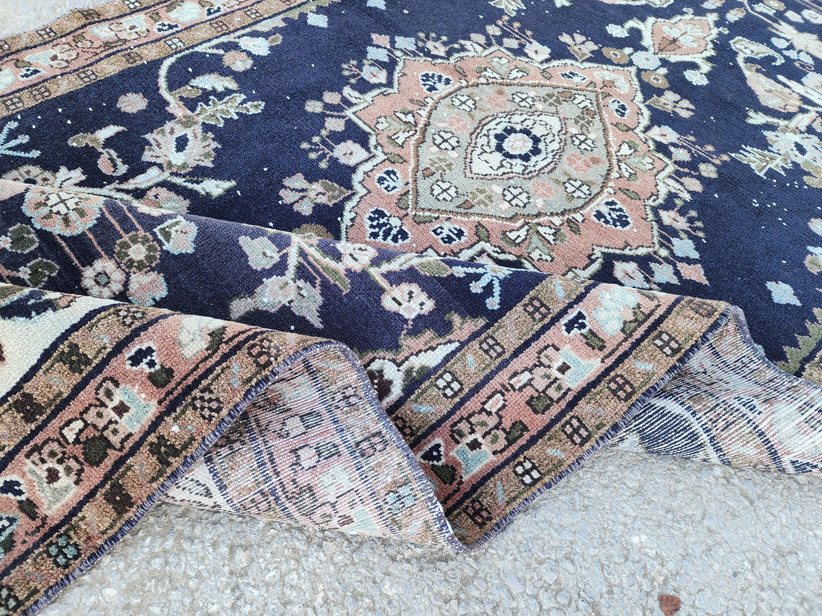 4x9 Hand Made Runner Rug: Navy Blue, Home Rustic Entry Decor