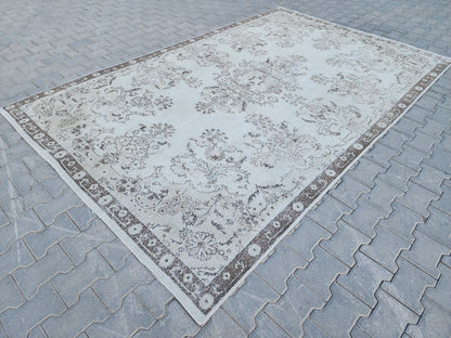 7x10 Vintage Oushak Rug: Hand-Knotted Wool, Beige Traditional Rug