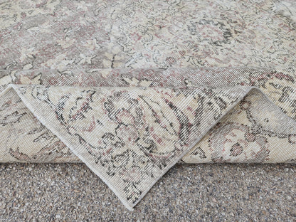 6x9 Turkish Oushak Wool Rug: Hand Knotted Beige Bohemian Decor