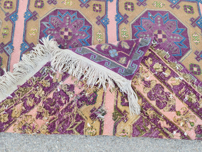 Vintage Soumak Kilim 7x11: Hand Knotted, Green and Purple