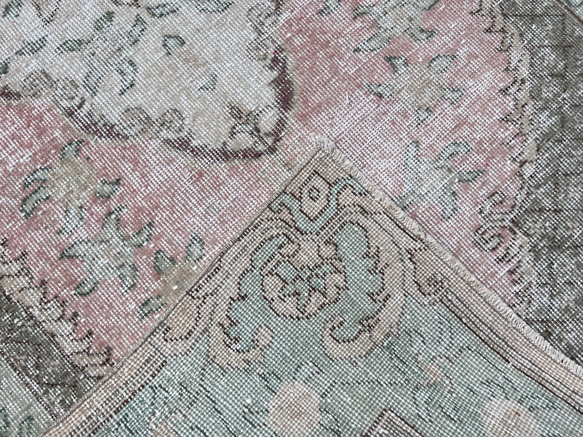 Handwoven Turkish Oushak Rug: Small Wool & Cotton Bohemian Rug