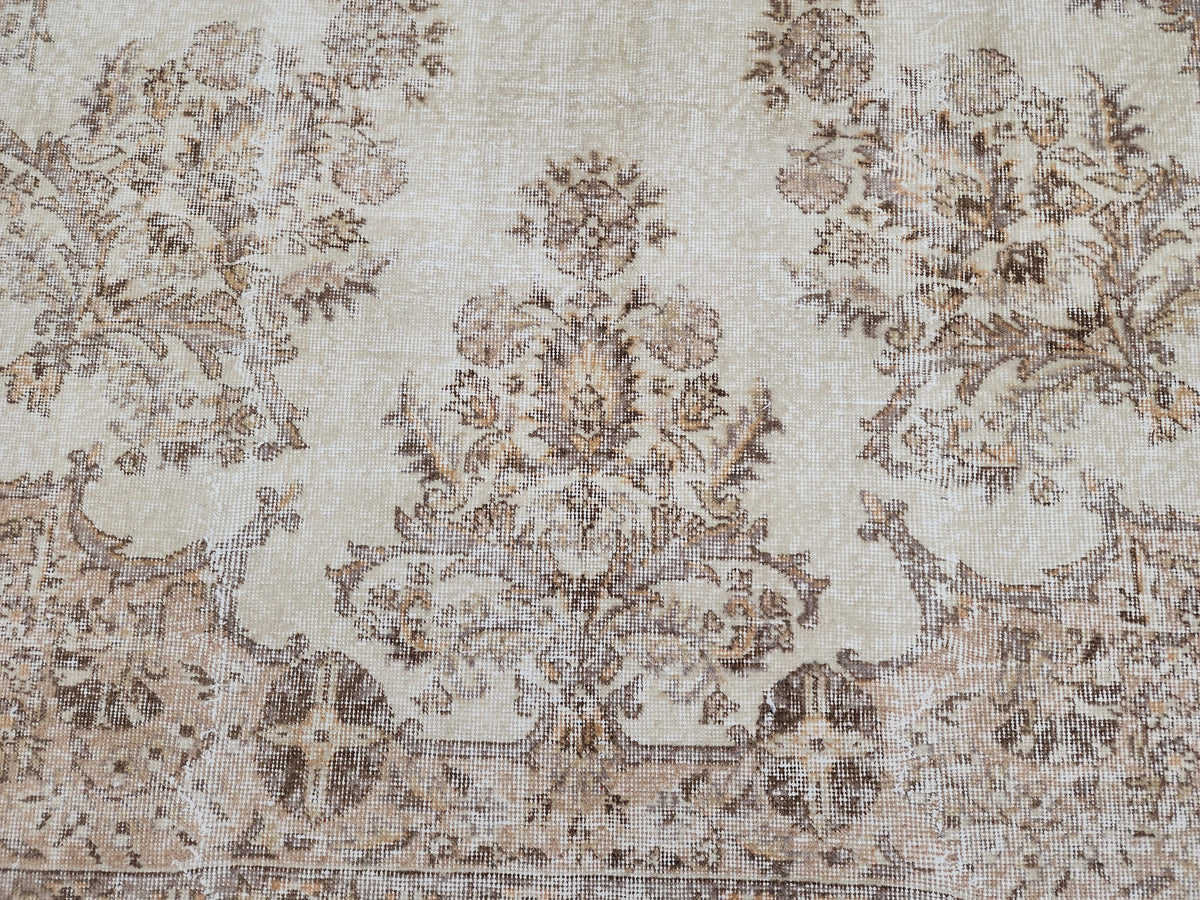 Vintage Turkish Isparta Rug 7x10: Cream & Gray Neutral Rug