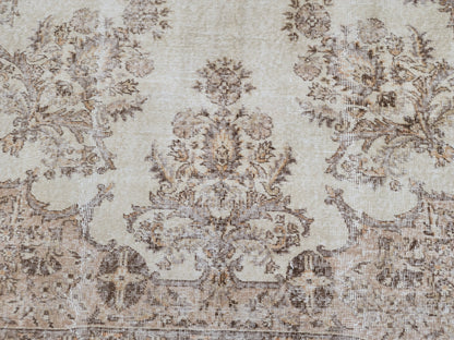 Vintage Turkish Isparta Rug 7x10: Cream & Gray Neutral Rug
