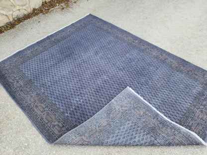 Handmade Wool Rug 6x7: Gray Rustic Boho Decor