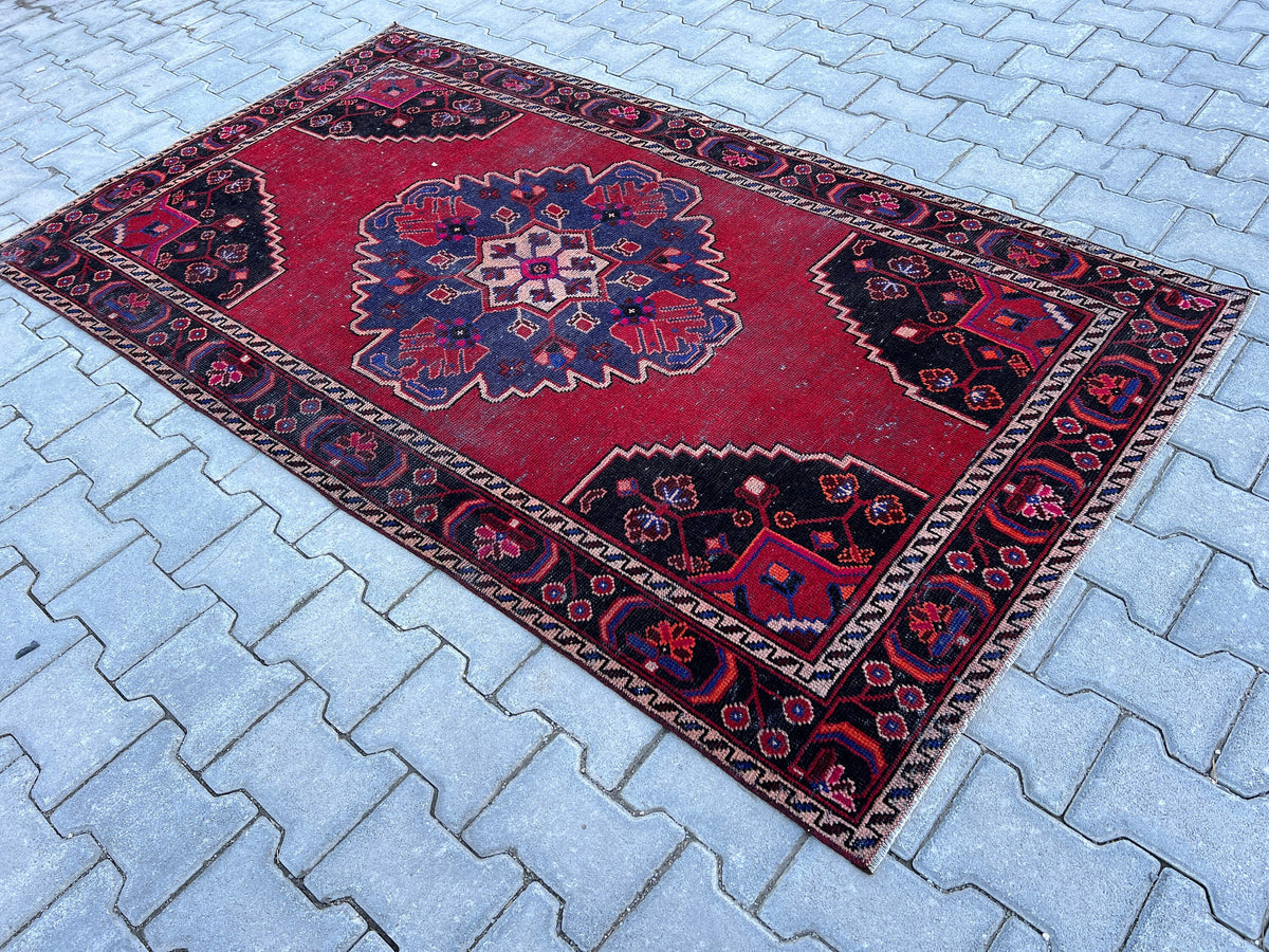 4x7 Vintage Oushak Rug: Hand Knotted Wool Oriental Rug