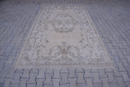 Handwoven Neutral Rug 7x11: Beige & Gray Wool, Oriental Design, Home Decor