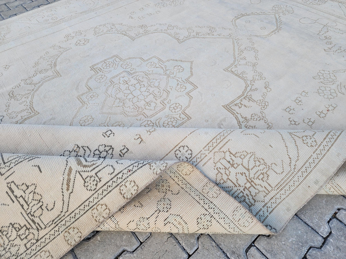 Neutral Wool Rug 9x12: Hand Knotted Oriental Turkish Wool, Home Rustic Decor