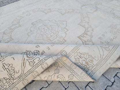 Neutral Wool Rug 9x12: Hand Knotted Oriental Turkish Wool, Home Rustic Decor