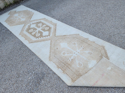 3x13 Neutral Turkish Runner Rug: Beige Rustic Hallway Decor