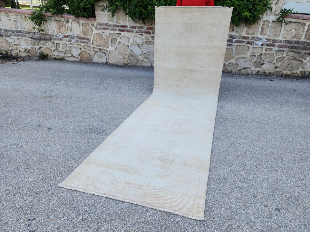 3x11 Neutral Muted Runner Rug, Hand Knoted Rustic Decor, Eco Friendly