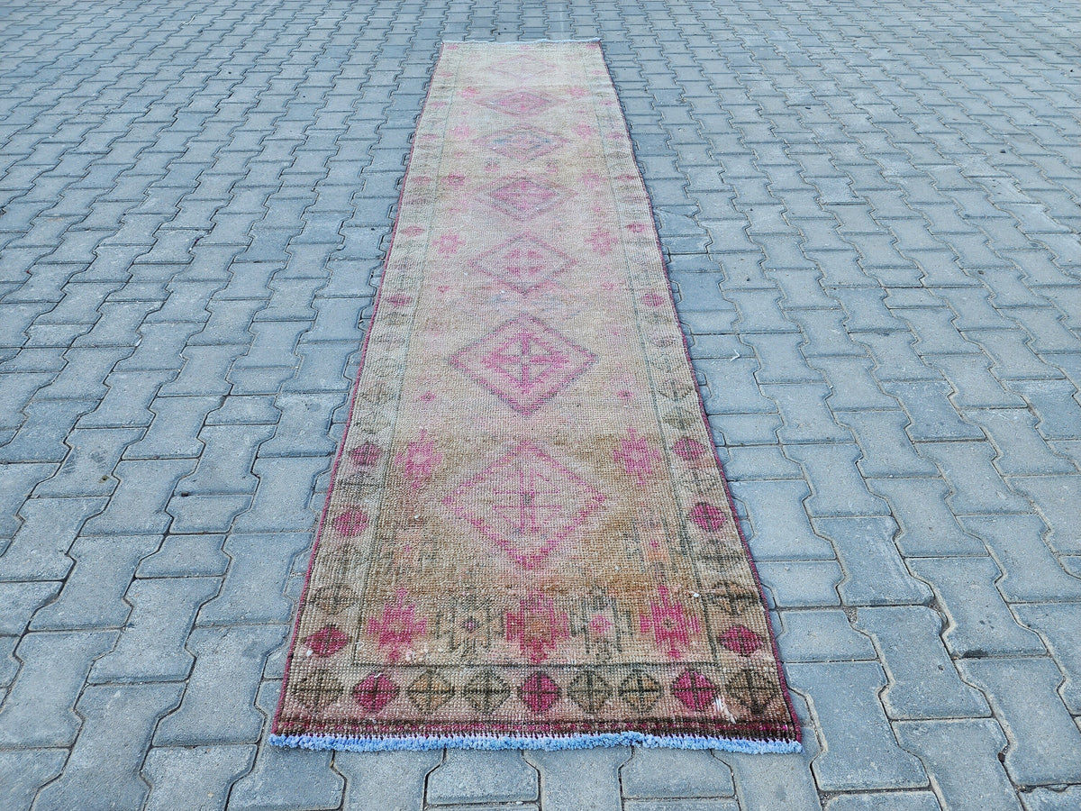 3x11 Hand Made Rustic Rug, Turkish Wool Runner Rug, Hallway Design