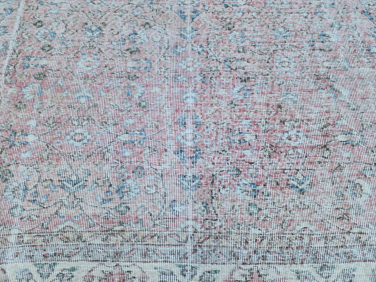 7x10 Neutral Area Rug, Dining Room Decor, Faded Red Rustic Design