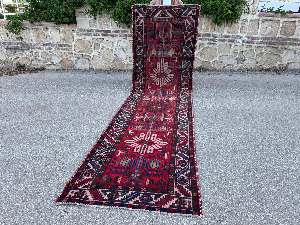 Handmade 3x12 Natural Runner Rug: Boho Hallway Decor, Persian Design