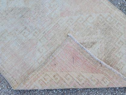 2x11 Neutral Turkish Oushak Runner Rug: Hand-Knotted Rustic Decor
