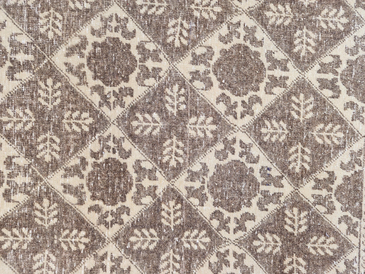 3x7 Vintage Area Rug, Brown Geometric Design Carpet, Hand Made Turkish Wool