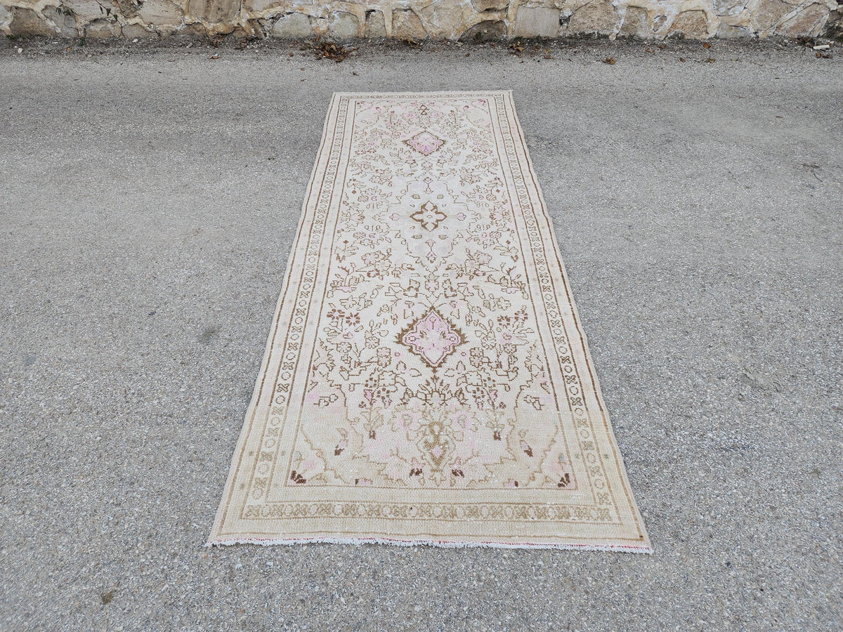 3x9 Neutral Runner Rug, Beige Hand Knotted, Boho Home Decor