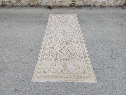 3x9 Neutral Runner Rug, Beige Hand Knotted, Boho Home Decor