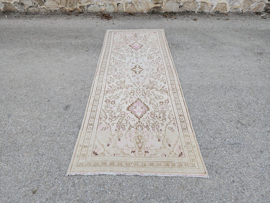 3x9 Neutral Runner Rug, Beige Hand Knotted, Boho Home Decor