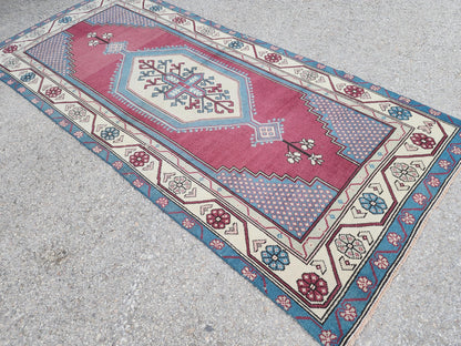 4x9 Turkish Wool rug, Bohemian Living Room Decor, Oriental Hand Made Carpet