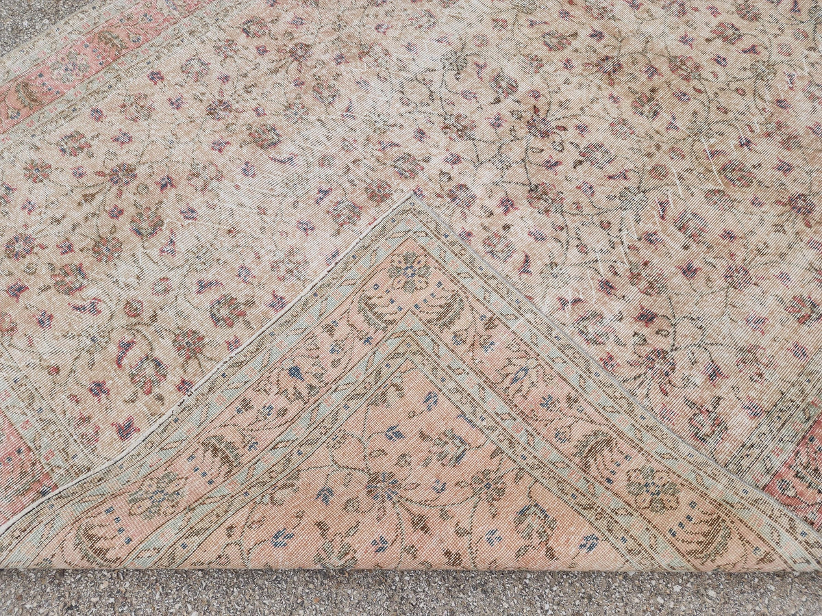 Handwoven Wool Oushak Rug 7x11: Vintage Turkish Neutral Area Rug