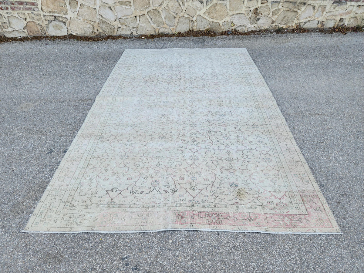 Turkish Oushak Rug 7x11: Wool & Cotton Blend, Muted Area Floral Desgin