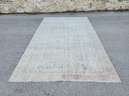 Turkish Oushak Rug 7x11: Wool & Cotton Blend, Muted Area Floral Desgin