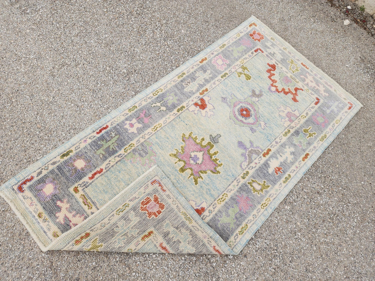 3x6 Oushak Rug: Pastel Turkish Wool Runner, Boho Hallway Rug