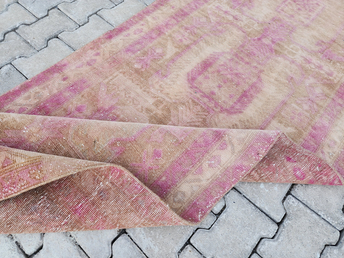 3x11 Pink Wool Turkish Runner Rug: Hand Knotted Bohemian Hallway Decor