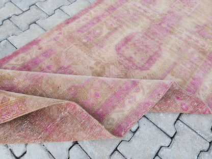 3x11 Pink Wool Turkish Runner Rug: Hand Knotted Bohemian Hallway Decor