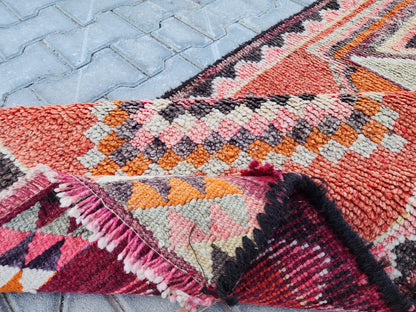 Vintage Herki Wool Runner Rug: 2.8x9 Orange Bohemian Rug