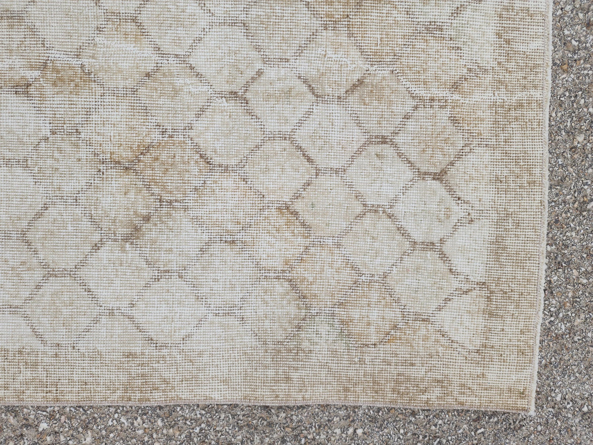 7x10 Turkish Oushak Rug: Neutral Geometric Wool Area Rug