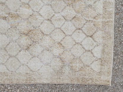 7x10 Turkish Oushak Rug: Neutral Geometric Wool Area Rug