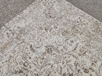 Hand Knotted Wool Oushak Rug 6x10: Ivory Beige Turkish Area Rug